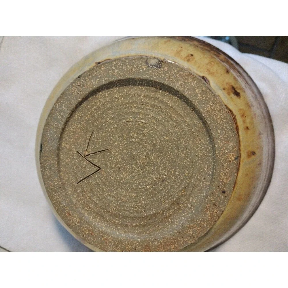 Hand Pottery Bowl Studio Art Brown Drip Glaze Two-Tone Artist‎ Signed GORGEOUS
